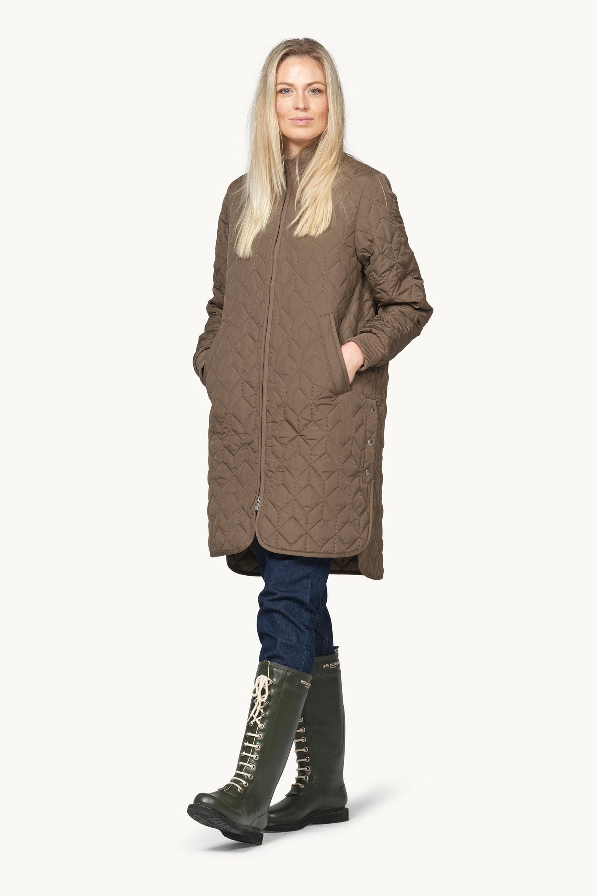 Lang Quiltet Jakke - Mud