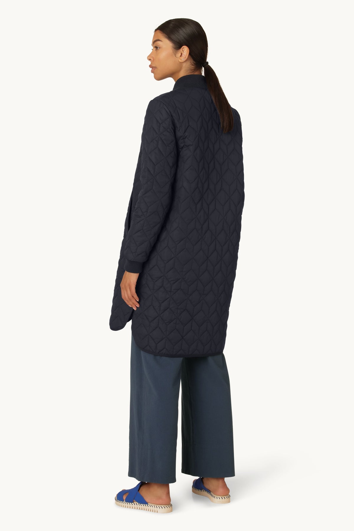Lang Quiltet Jakke - Dark Indigo
