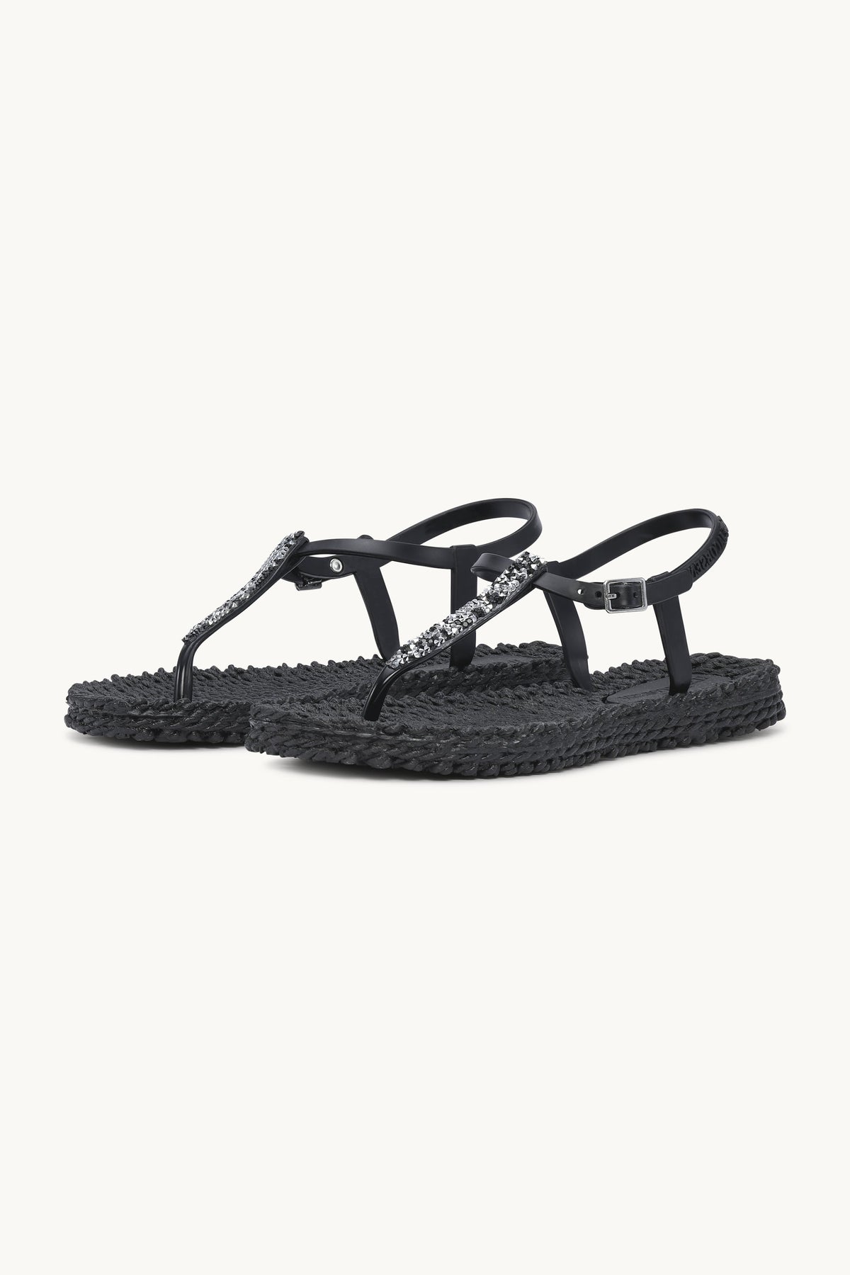 Flip Flops With Rhinestones - Black