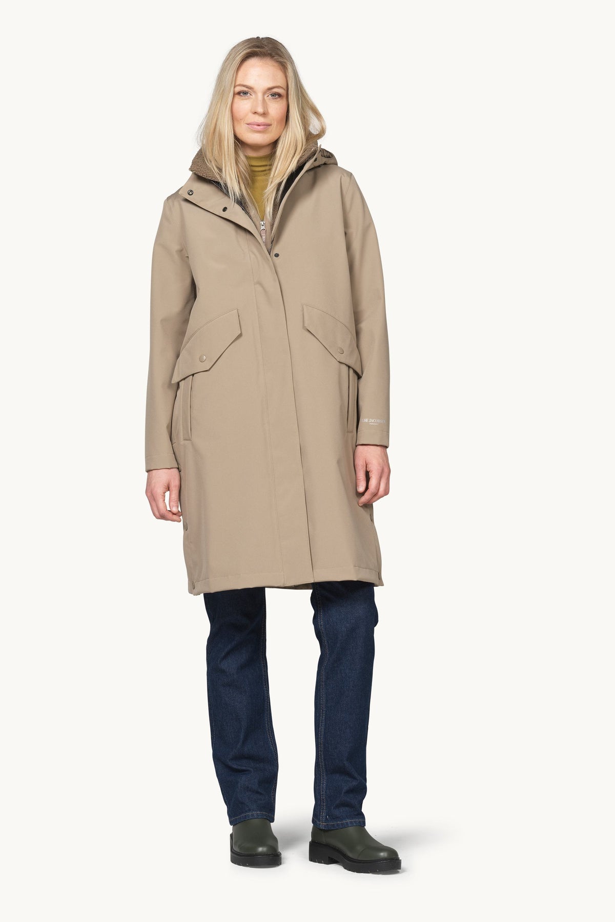 Lang Softshell Regnfrakke - Greige